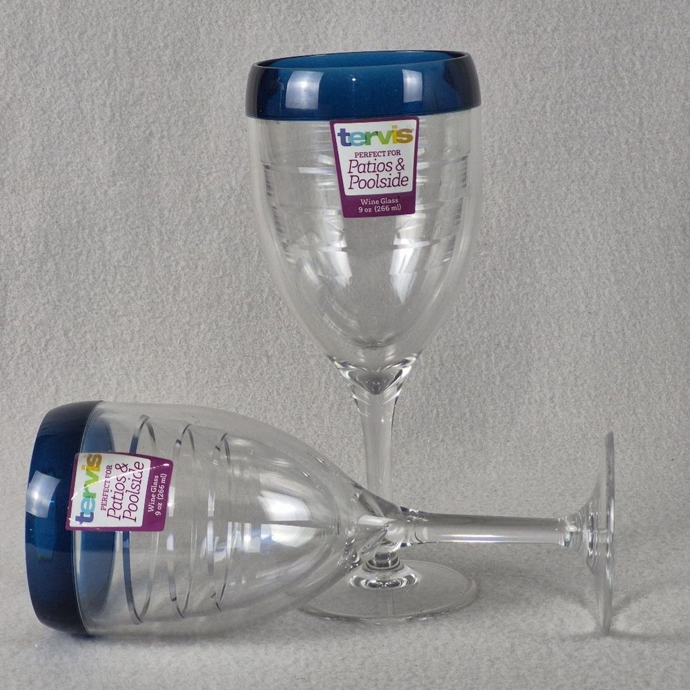 Tervis Wine Goblet Cups Blue Rim 9oz Set of 2 – Double Wall, New with Tag